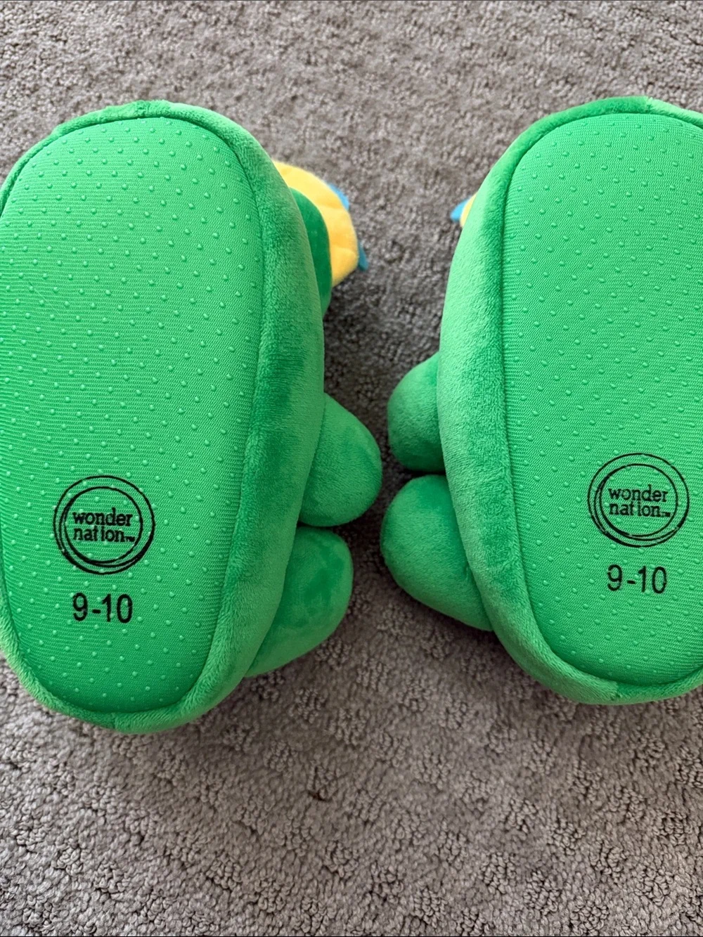 wonder nation Green Dinosaur Plush Kids Slippers with Blue & Yellow Accents